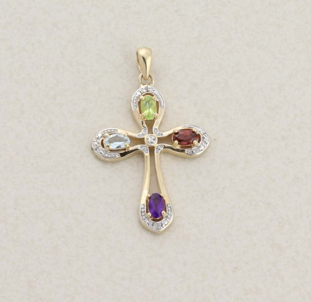 18k Pendant Only Gold Over Sterling Silver Peridot Garnet Amethyst  Topaz Cross